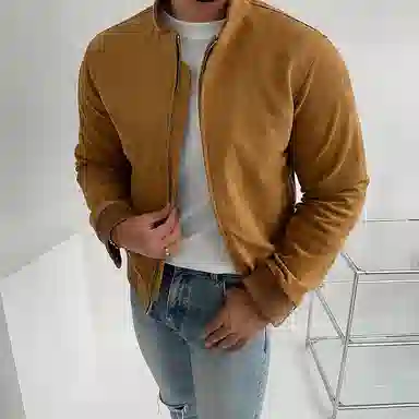 我是大卫 立领外套复古行政外套宽松百搭休闲潮夹克 男女同款 姜黄色