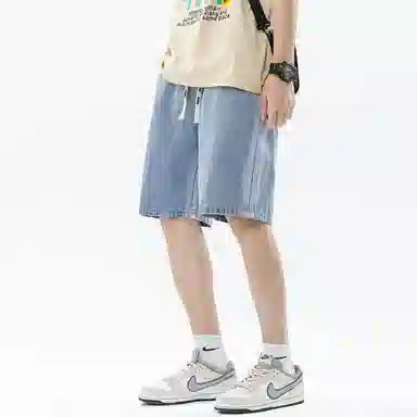 王者荣耀 美式高街水洗直筒五分牛仔短裤 男女同款