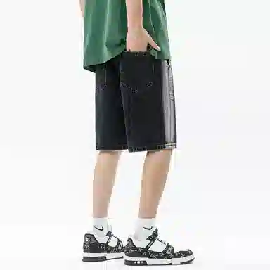 王者荣耀 美式高街水洗直筒五分牛仔短裤 男女同款