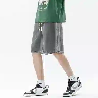 王者荣耀 美式高街水洗直筒五分牛仔短裤 男女同款