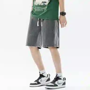 王者荣耀 美式高街水洗直筒五分牛仔短裤 男女同款