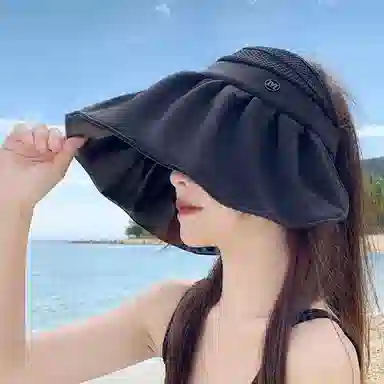 优幽兰 时尚百搭遮阳帽 防紫外线大檐显脸小空顶帽 小众设计拼色透气可折叠 聚酯纤维 防晒帽 女款