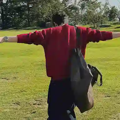 我是大卫 本命年喜庆小领口外套韩版宽松百搭休闲针织衫 男女同款 红色