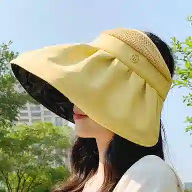 优幽兰 时尚百搭遮阳帽 防紫外线大檐显脸小空顶帽 小众设计拼色透气可折叠 聚酯纤维 防晒帽 女款