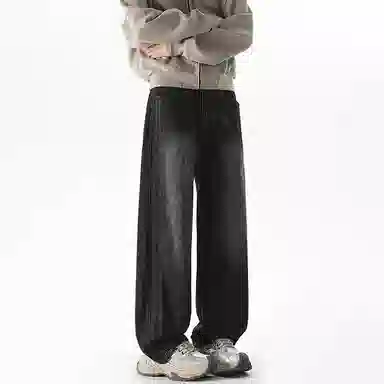 【dme】 时尚简约基础款宽松休闲长裤美式高街拼接设计中腰百搭直筒垂感牛仔裤 男女同款