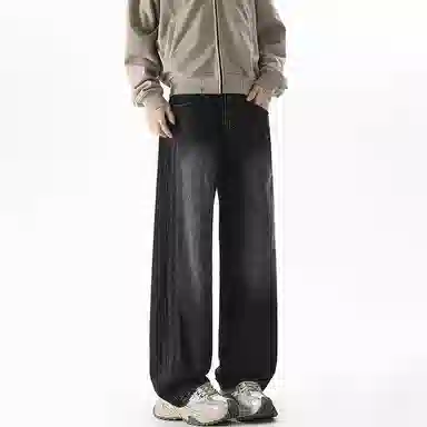 【dme】 时尚简约基础款宽松休闲长裤美式高街拼接设计中腰百搭直筒垂感牛仔裤 男女同款