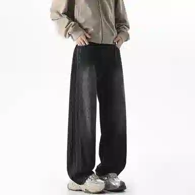 【dme】 时尚简约基础款宽松休闲长裤美式高街拼接设计中腰百搭直筒垂感牛仔裤 男女同款