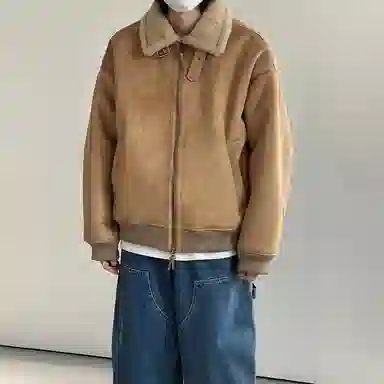 我是大卫 轻熟仿麂皮绒羊羔毛冬季美拉德复古加厚保暖过冬棉服外套潮夹克 男女同款 卡其色