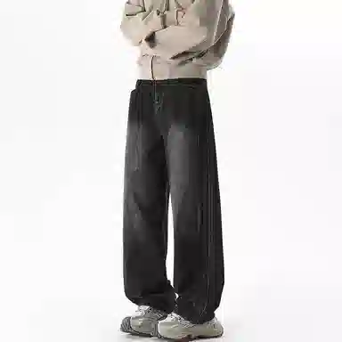 【dme】 时尚简约基础款宽松休闲长裤美式高街拼接设计中腰百搭直筒垂感牛仔裤 男女同款