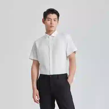 利郎 免烫易打理纯色商务休闲短袖衬衫 男款