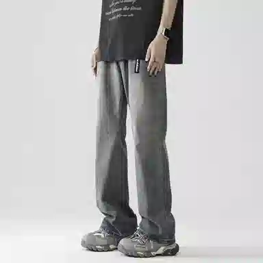 大卫贝肯 美式复古潮流街头风宽松休闲百搭口袋鲨鱼鳃设计中腰直筒水洗做旧牛仔裤 男女同款