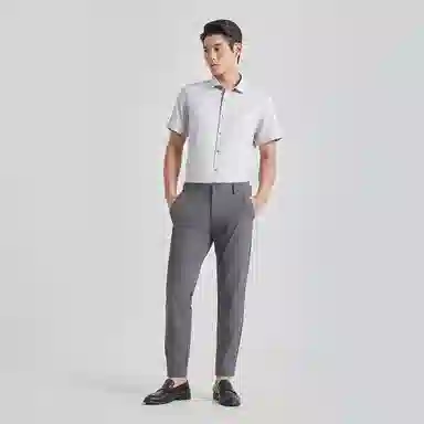 利郎 免烫易打理纯色商务休闲短袖衬衫 男款