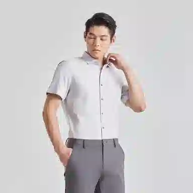 利郎 免烫易打理纯色商务休闲短袖衬衫 男款