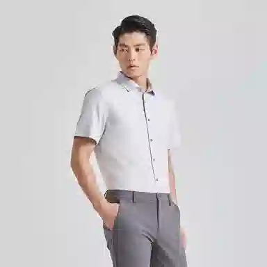 利郎 免烫易打理纯色商务休闲短袖衬衫 男款