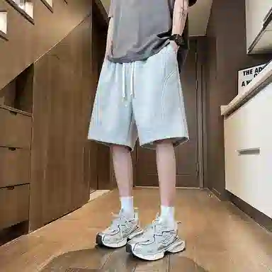 物质公式 美式复古简约学生党纯色基础款日系宽松百搭透气中腰潮牌篮球跑步运动薄款速干沙滩裤系带抽绳直筒五分裤休闲短裤 男女同款