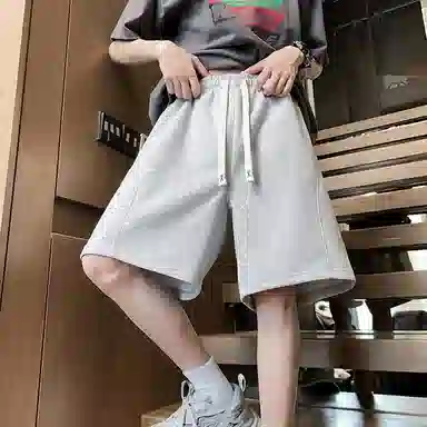 物质公式 美式复古简约学生党纯色基础款日系宽松百搭透气中腰潮牌篮球跑步运动薄款速干沙滩裤系带抽绳直筒五分裤休闲短裤 男女同款