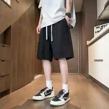 物质公式 美式复古简约学生党纯色基础款日系宽松百搭透气中腰潮牌篮球跑步运动薄款速干沙滩裤系带抽绳直筒五分裤休闲短裤 男女同款