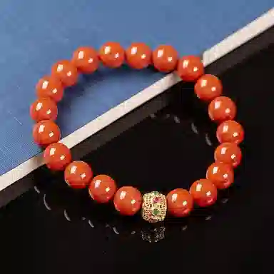 执福 颜色瓦西柿子红百搭圆珠 南红 手串 男女同款情侣款