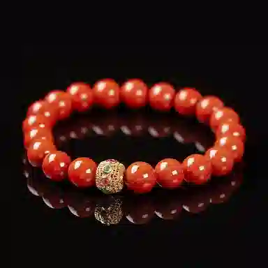 执福 颜色瓦西柿子红百搭圆珠 南红 手串 男女同款情侣款