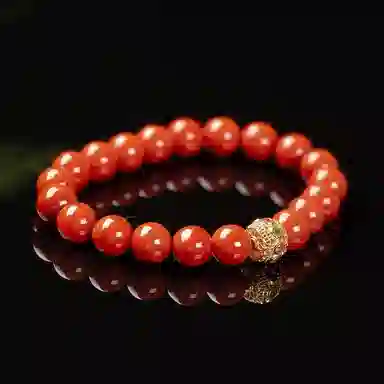 执福 颜色瓦西柿子红百搭圆珠 南红 手串 男女同款情侣款