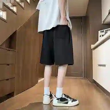 物质公式 美式复古简约学生党纯色基础款日系宽松百搭透气中腰潮牌篮球跑步运动薄款速干沙滩裤系带抽绳直筒五分裤休闲短裤 男女同款