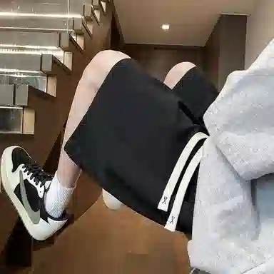 物质公式 美式复古简约学生党纯色基础款日系宽松百搭透气中腰潮牌篮球跑步运动薄款速干沙滩裤系带抽绳直筒五分裤休闲短裤 男女同款