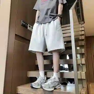 物质公式 美式复古简约学生党纯色基础款日系宽松百搭透气中腰潮牌篮球跑步运动薄款速干沙滩裤系带抽绳直筒五分裤休闲短裤 男女同款