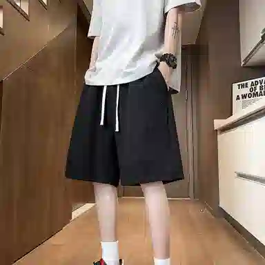 物质公式 美式复古简约学生党纯色基础款日系宽松百搭透气中腰潮牌篮球跑步运动薄款速干沙滩裤系带抽绳直筒五分裤休闲短裤 男女同款