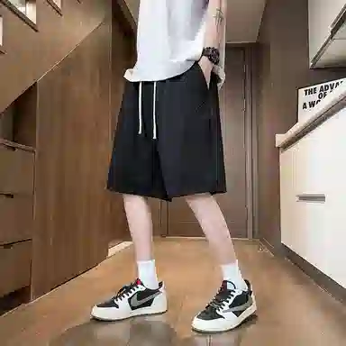 物质公式 美式复古简约学生党纯色基础款日系宽松百搭透气中腰潮牌篮球跑步运动薄款速干沙滩裤系带抽绳直筒五分裤休闲短裤 男女同款