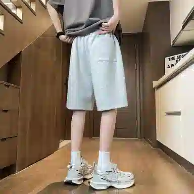 物质公式 美式复古简约学生党纯色基础款日系宽松百搭透气中腰潮牌篮球跑步运动薄款速干沙滩裤系带抽绳直筒五分裤休闲短裤 男女同款