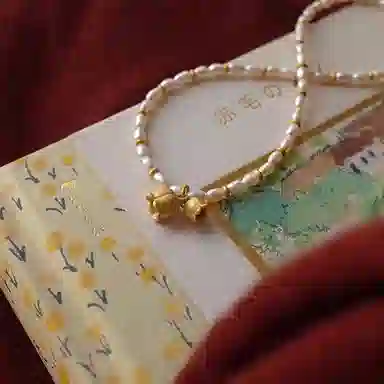 韵系 铃兰花仿珍珠 铜镀金 项链 女款