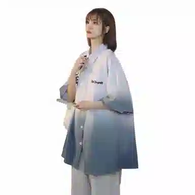 红蜻蜓 美式高街潮牌渐变色小众休闲宽松百搭衬衫 男女同款