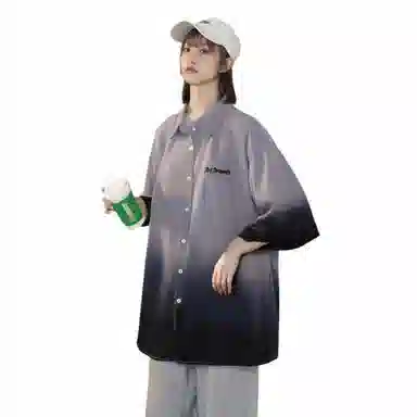 红蜻蜓 美式高街潮牌渐变色小众休闲宽松百搭衬衫 男女同款