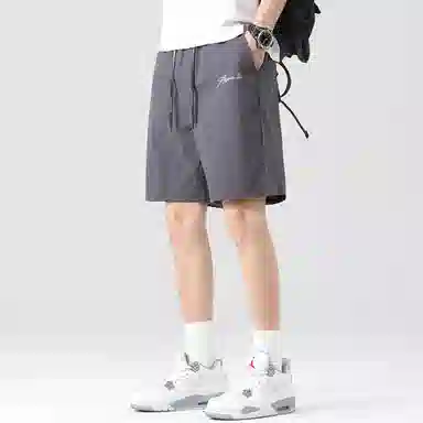 王者荣耀 鲁班七号款 美式基础款字母宽松舒适百搭肌理质感柔软亲肤简约冰感五分抽绳休闲短裤 男女同款