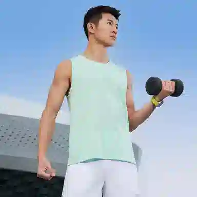匹克 吸湿透气运动健身休闲舒适跑步简约无袖训练背心 男款 白绿