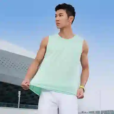 匹克 吸湿透气运动健身休闲舒适跑步简约无袖训练背心 男款 白绿