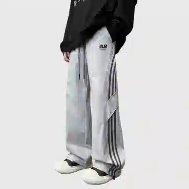 王者荣耀 鲁班七号星空梦想款 美式复古长裤字母印花抽绳隔断布带高街潮牌条纹防泼水舒适百搭阔腿直筒休闲裤 男女同款