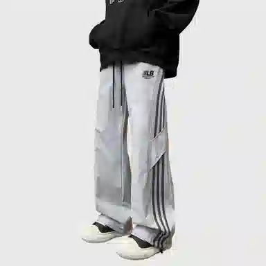 王者荣耀 鲁班七号星空梦想款 美式复古长裤字母印花抽绳隔断布带高街潮牌条纹防泼水舒适百搭阔腿直筒休闲裤 男女同款