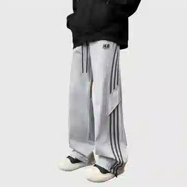 王者荣耀 鲁班七号星空梦想款 美式复古长裤字母印花抽绳隔断布带高街潮牌条纹防泼水舒适百搭阔腿直筒休闲裤 男女同款