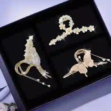 缔晶 浪漫清新新中式蝶恋花流苏鲨鱼夹套装 森系时尚通勤造型发饰礼盒 合金 发夹 女款