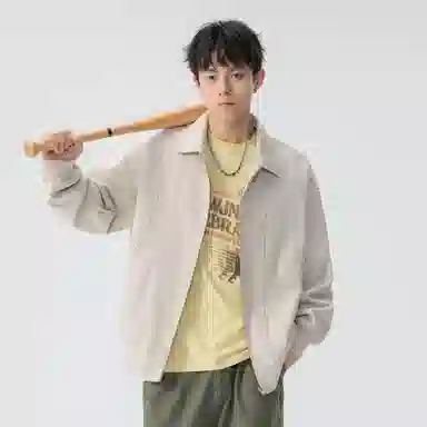 稻草人 拉链纯色翻领百搭宽松短款夹克外套 男女同款