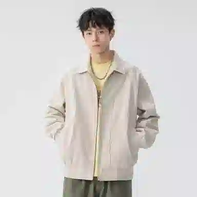 稻草人 拉链纯色翻领百搭宽松短款夹克外套 男女同款