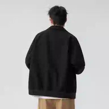 稻草人 拉链纯色翻领百搭宽松短款夹克外套 男女同款