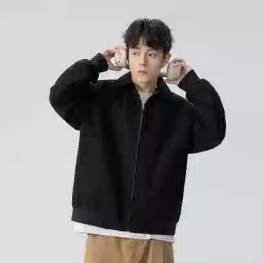 稻草人 拉链纯色翻领百搭宽松短款夹克外套 男女同款