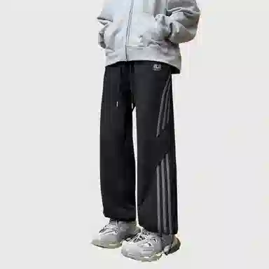 王者荣耀 鲁班七号星空梦想款 美式复古长裤字母印花抽绳隔断布带高街潮牌条纹防泼水舒适百搭阔腿直筒休闲裤 男女同款