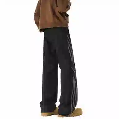 王者荣耀 鲁班七号星空梦想款 美式复古长裤字母印花抽绳隔断布带高街潮牌条纹防泼水舒适百搭阔腿直筒休闲裤 男女同款