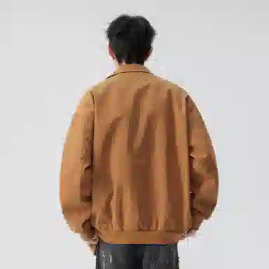 稻草人 拉链纯色翻领百搭宽松短款夹克外套 男女同款