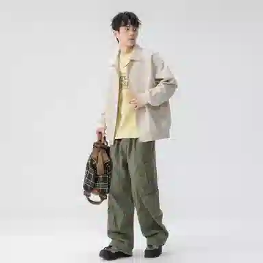 稻草人 拉链纯色翻领百搭宽松短款夹克外套 男女同款