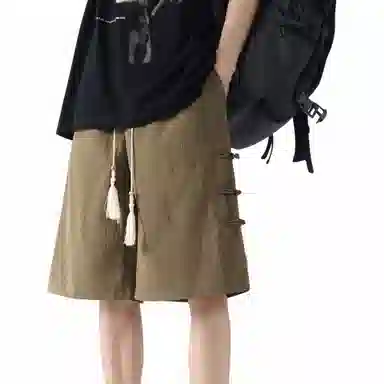 颂希尔 纯色国风设计薄款五分裤宽松直筒百搭休闲短裤 男女同款