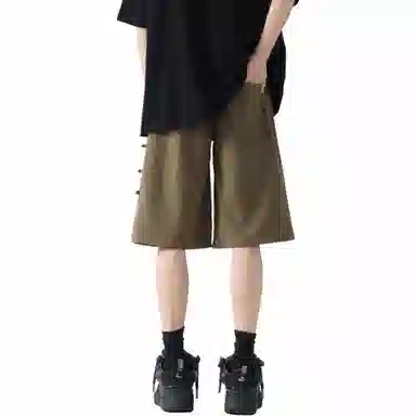 颂希尔 纯色国风设计薄款五分裤宽松直筒百搭休闲短裤 男女同款